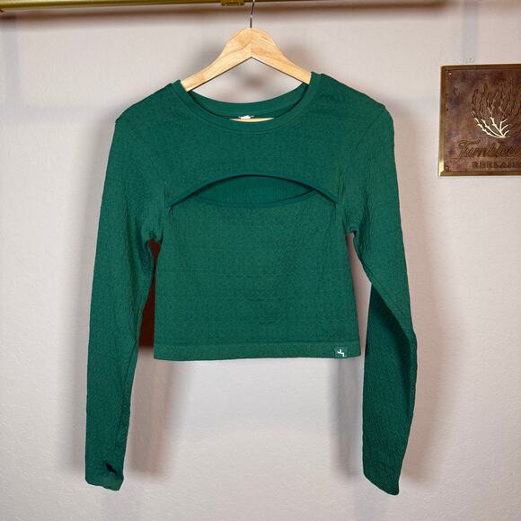 Women's Target Joy Lab Cropped Green Long Sleeve Athletic Wear Top Size Small - Picture 2 of 7